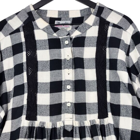 Vintage Wrangler Flannel Tunic Dress Babydoll 3XL Buffalo Plaid Crochet Western - Picture 2 of 13
